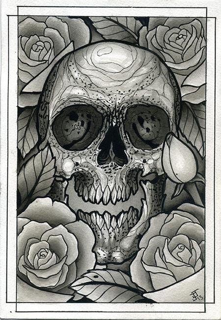 Tattoos - Skull and Roses Watercolor - 77056